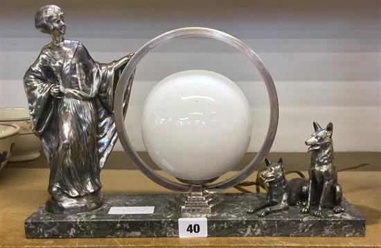Art Deco lady & dog lamp